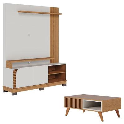 Estante Home Theater Jurerê 1.5 Off White Matte Freijó Com Mesa De Centro Jeri Freijó Off White - Colibri