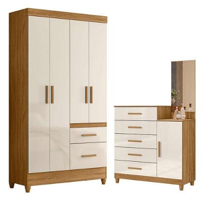 Guarda Roupa Solteiro Madri E Cômoda Lisboa Freijó Off White - Moval