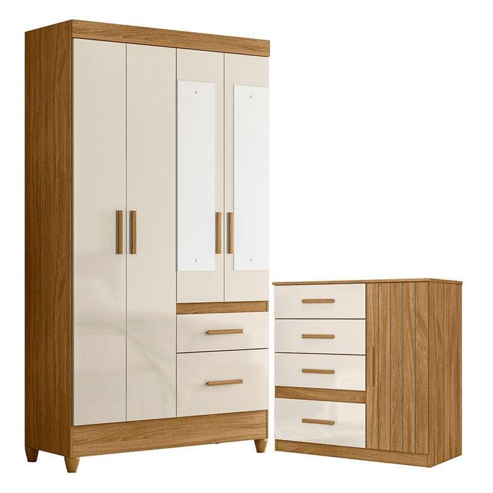 Guarda Roupa Solteiro Madri Com Espelho E Cômoda Vênus Freijó Off White - Moval - 1