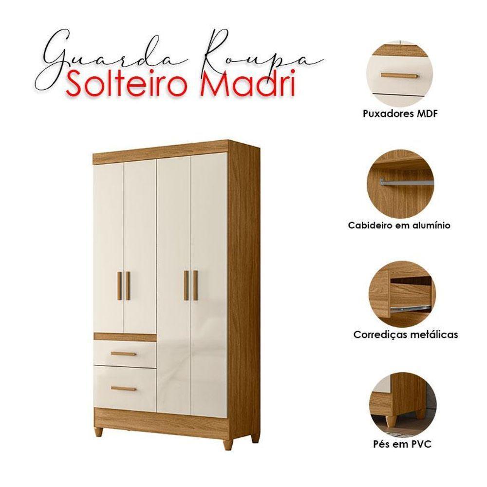Guarda Roupa Solteiro Madri E Cômoda Vênus Freijó Off White - Moval - 3