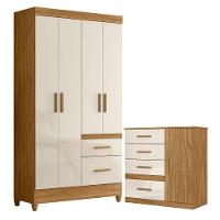 Guarda Roupa Solteiro Madri E Cômoda Vênus Freijó Off White - Moval - 1