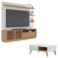Estante Home Theater Campeche Freijó Off White Matte Com Mesa De Centro Jeri Off White Freijó - Colibri - 1
