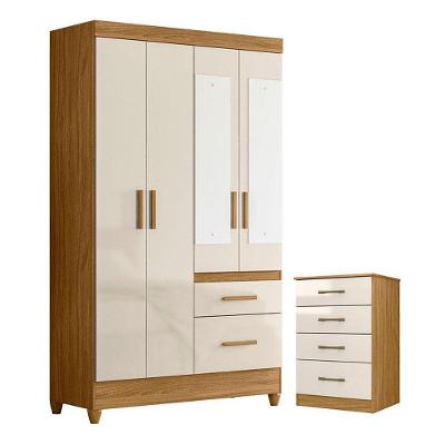 Guarda Roupa Solteiro Madri Com Espelho E Cômoda Ms913 Freijó Off White - Moval