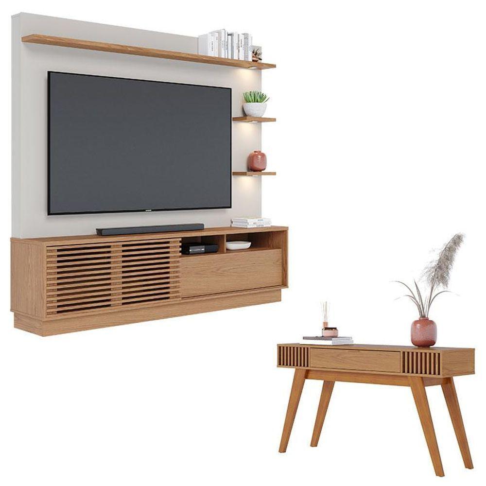 Estante Home Theater Campeche Freijó Off White Matte Com Aparador Riviera Freijó - Colibri - 1