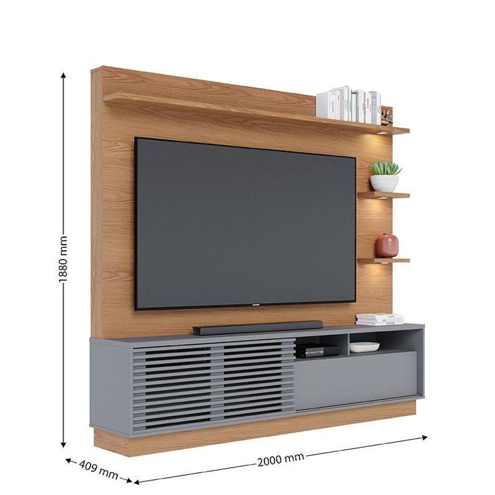 Estante Home Theater Campeche Freijó Cinza Acetinado Com Aparador Riviera Freijó - Colibri - 4