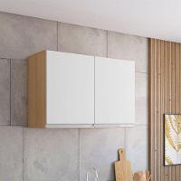 Armário Aéreo Andréia 80 Cm Balcão De Cozinha Com Tampo 100 Cm Branco Amêndoa - Ajl