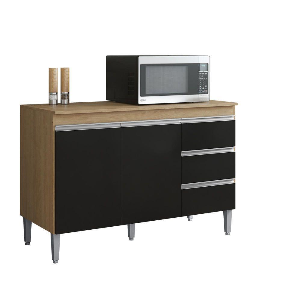 Armário Aéreo Andréia 80 Cm Balcão De Cozinha Com Tampo 100 Cm Preto Amêndoa - Ajl - 3