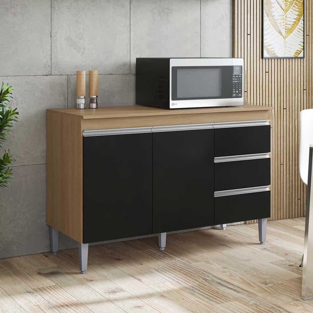 Armário Aéreo Andréia 80 Cm Balcão De Cozinha Com Tampo 100 Cm Preto Amêndoa - Ajl - 5