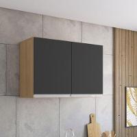 Armário Aéreo Andréia 80 Cm Balcão De Cozinha Com Tampo 100 Cm Preto Amêndoa - Ajl