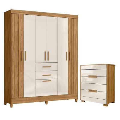 Guarda Roupa Solteiro Malta E Cômoda Dhara Freijó Off White - Moval