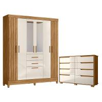 Guarda Roupa Solteiro Malta Com Espelho E Cômoda Georgia Freijó Off White - Moval - 1