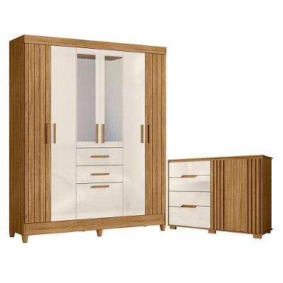 Guarda Roupa Solteiro Malta Com Espelho E Cômoda Texas Freijó Off White - Moval