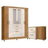 Guarda Roupa Solteiro Malta Com Espelho E Cômoda Texas Freijó Off White - Moval - 1