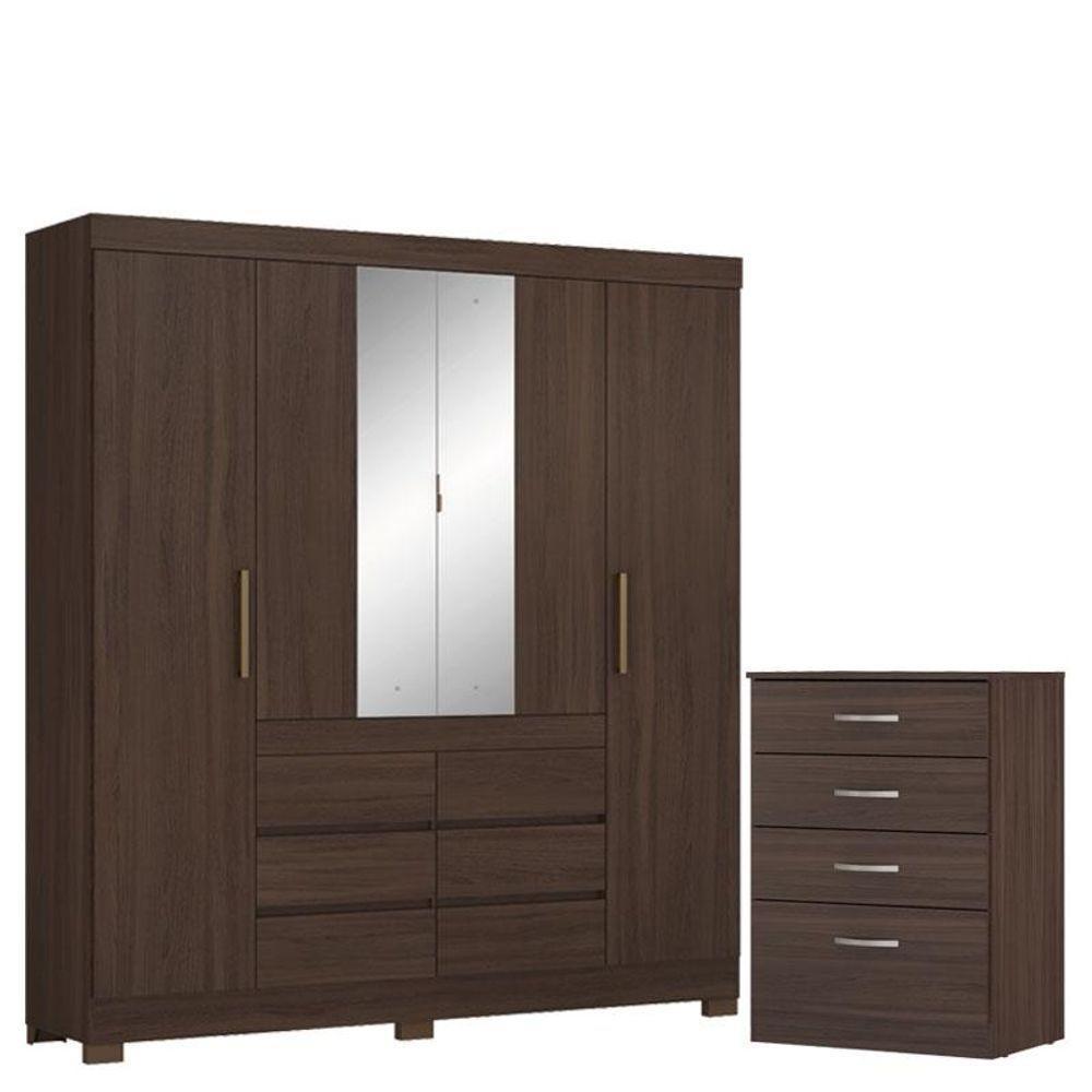 Guarda Roupa Casal Cádis Com Cômoda Astral Café Touch - Demóbile - 1