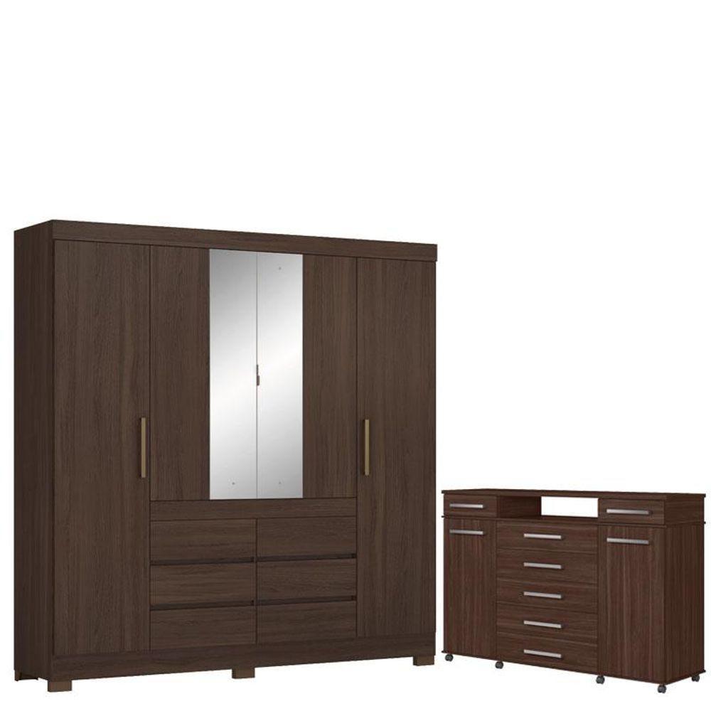 Guarda Roupa Casal Cádis Com Cômoda London Café - Demóbile - 1
