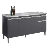 Balcão Gabinete Módulo Tatiane 150cm Cinza Ajl Móveis Cor Cinza-escuro - 1