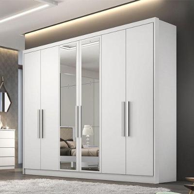 Guarda Roupa Casal Ambiente Linea 6 Portas 4 Gavetas Neve Com Espelho - Novo Horizonte