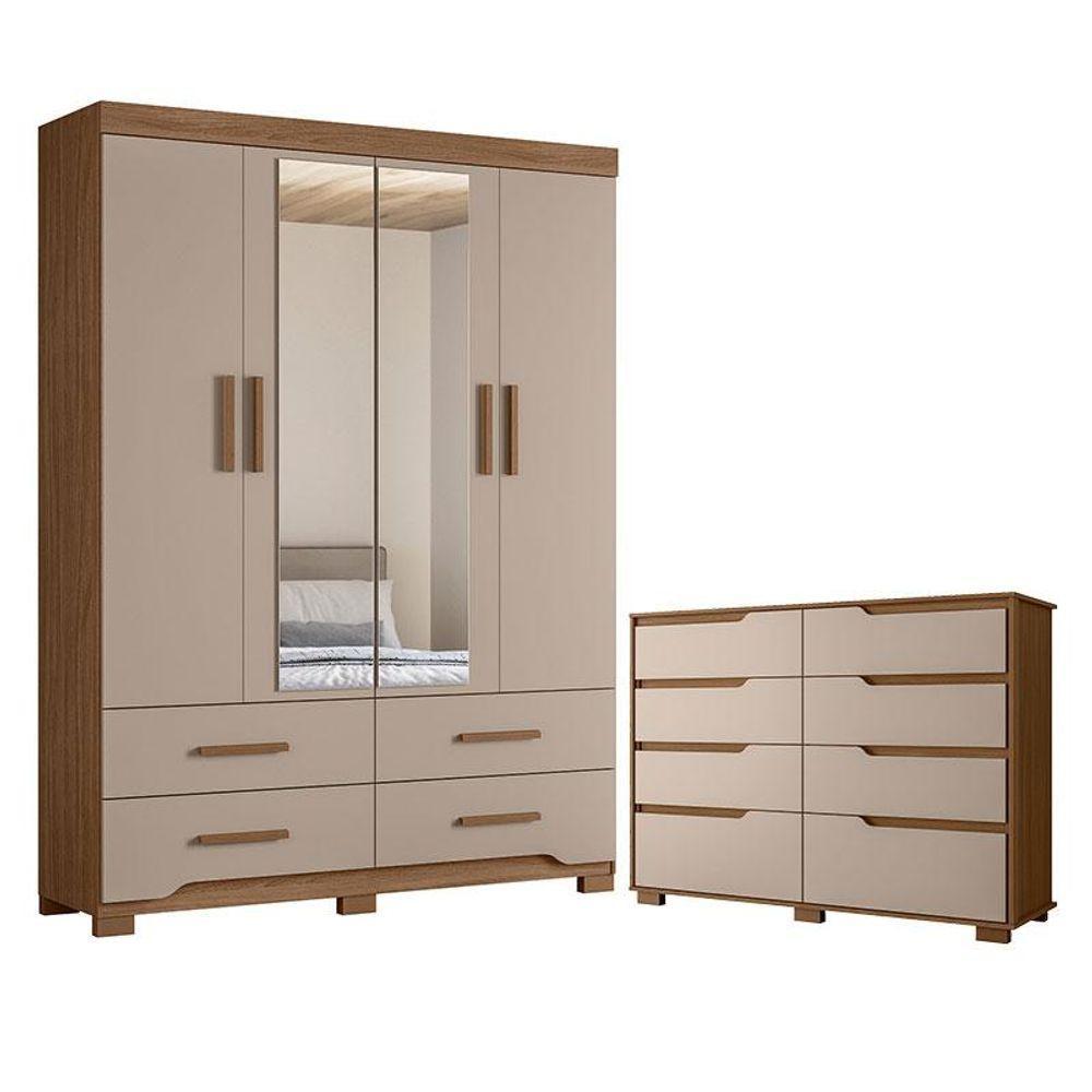 Guarda Roupa Solteiro Miami E Cômoda Georgia Carvalho Fendi - Moval - 1