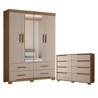 Guarda Roupa Solteiro Miami E Cômoda Georgia Carvalho Fendi - Moval - 1