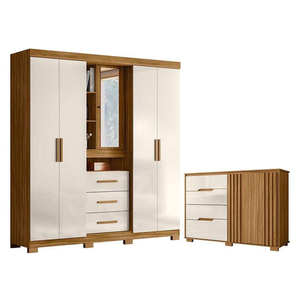 Guarda Roupa Solteiro Eldorado E Cômoda Texas Freijó Off White - Moval - 1