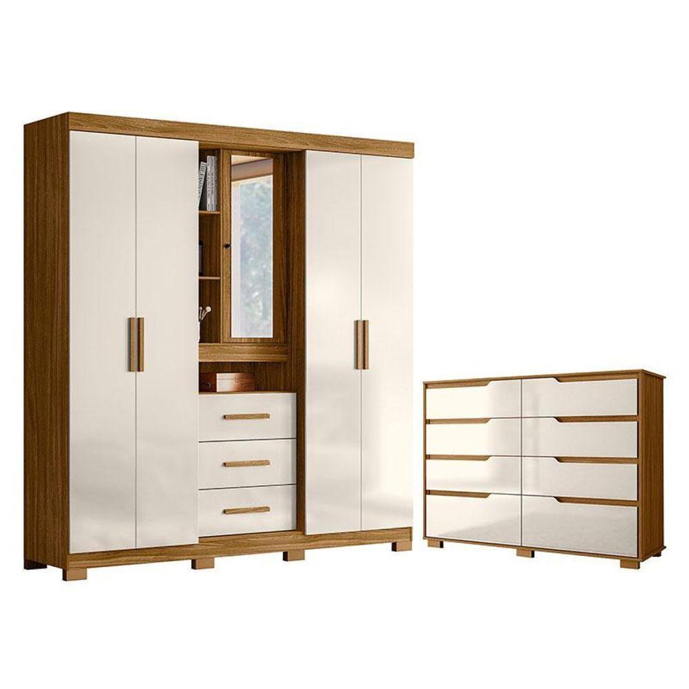 Guarda Roupa Solteiro Eldorado E Cômoda Georgia Freijó Off White - Moval - 1