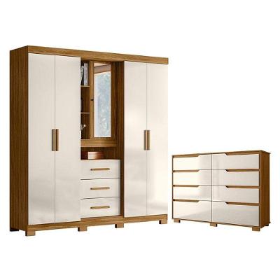 Guarda Roupa Solteiro Eldorado E Cômoda Georgia Freijó Off White - Moval