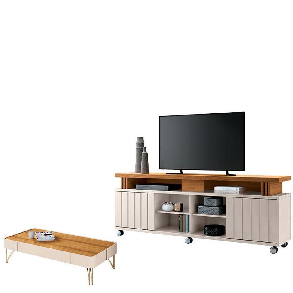 Rack Bancada Rivera 1.8 Com Mesa De Centro Cadenza Cinamomo Off White - Hb Móveis - 1