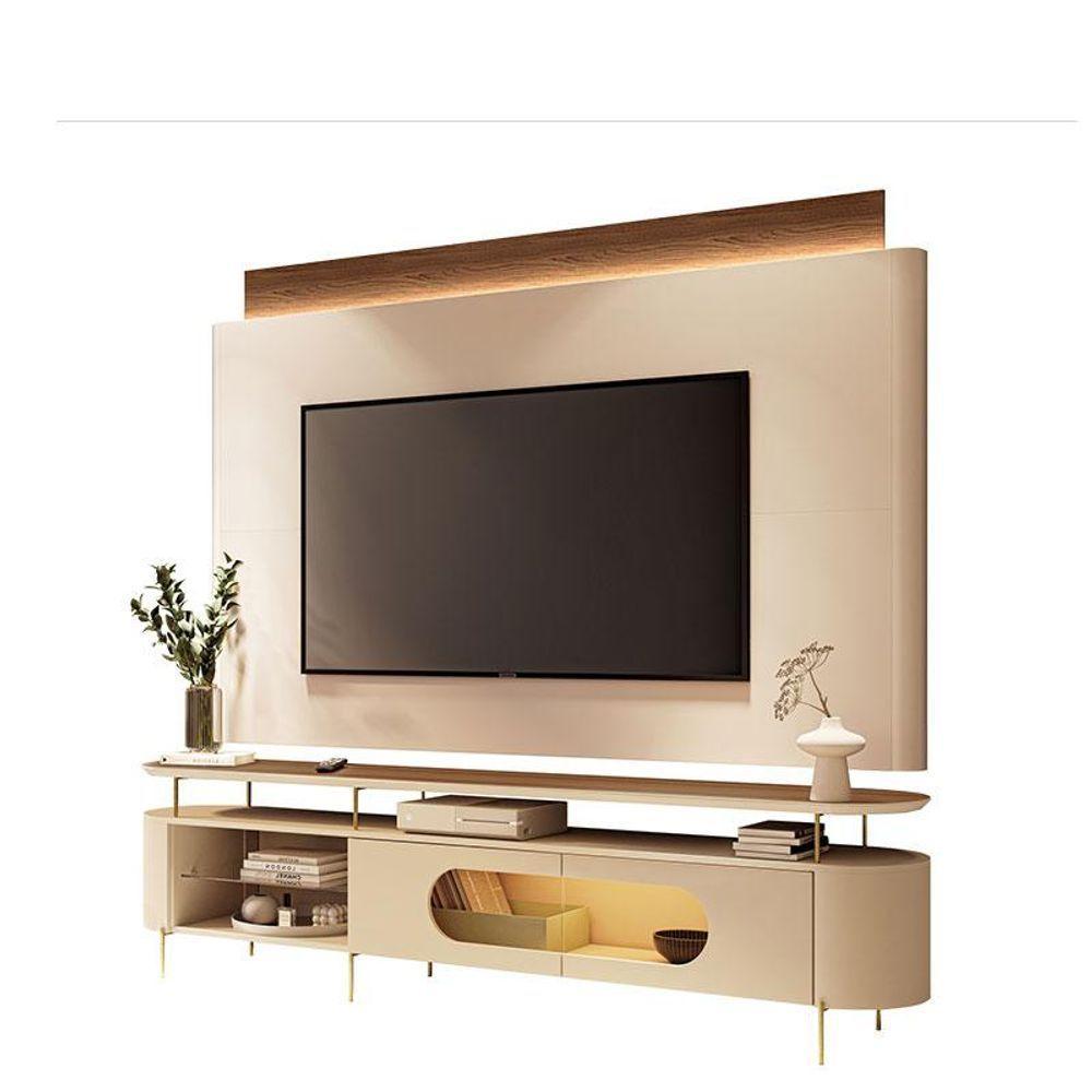 Rack Bancada ária Com Painel Suspenso Nobre Castanho Off White - Hb Móveis - 1