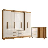 Guarda Roupa Casal San Lorenzo Com Espelho E Cômoda Texas Freijó Off White - Moval - 1