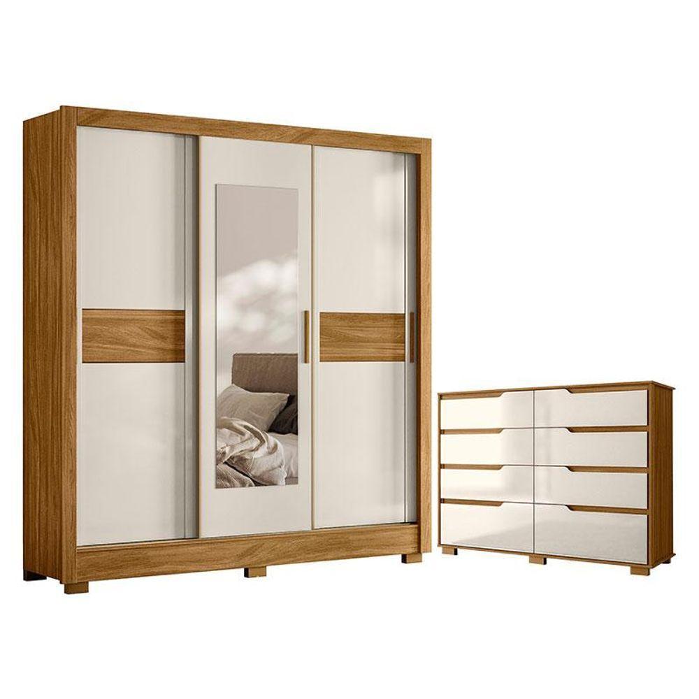 Guarda Roupa Casal Bahamas E Cômoda Georgia Freijó Off White- Moval - 1