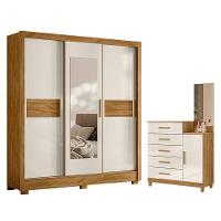 Guarda Roupa Casal Bahamas E Cômoda Lisboa Freijó Off White- Moval - 1