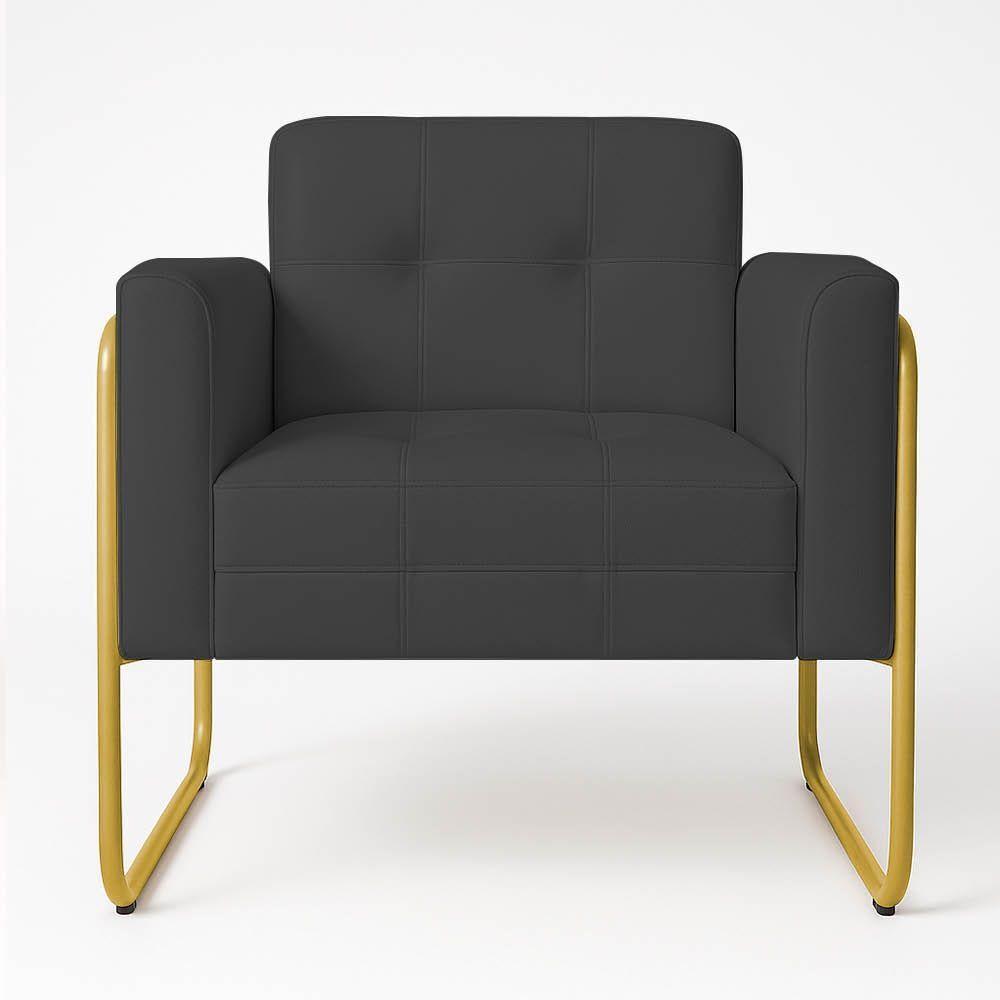 Poltrona Sala Industrial Alta Tubo Dourado Elisa Sintético D03 - D'rossi Cor Grafite - 2