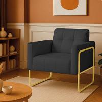 Poltrona Sala Industrial Alta Tubo Dourado Elisa Sintético D03 - D'rossi Cor Grafite - 1