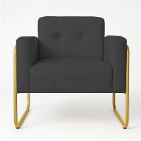 Poltrona Sala Industrial Alta Tubo Dourado Elisa Sintético D03 - D'rossi Cor Grafite - 2