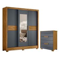 Guarda Roupa Casal Bahamas E Cômoda Dhara Freijó Cinza - Moval - 1