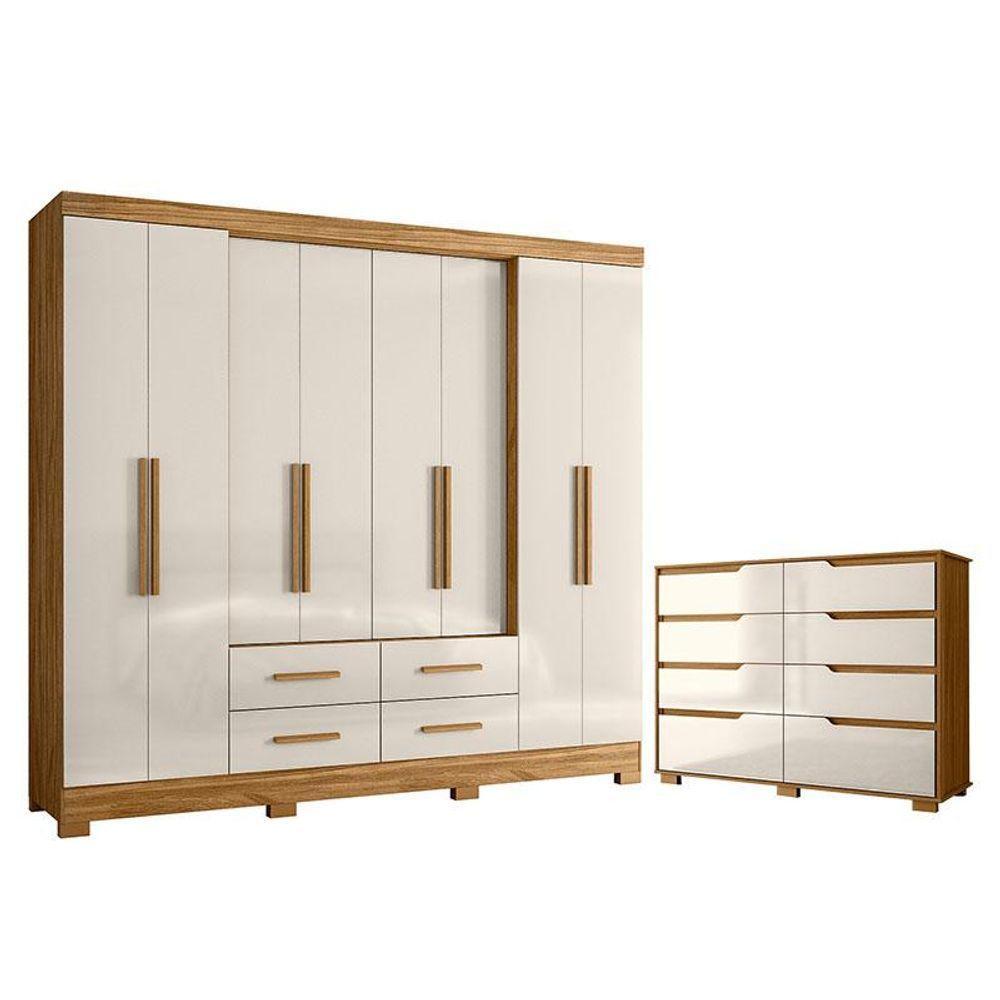 Guarda Roupa Casal San Lorenzo E Cômoda Georgia Freijó Off White - Moval - 1