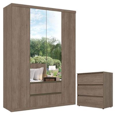 Guarda Roupa Solteiro Nobre Glass 4 Portas E Cômoda Gaveteiro Condessa Rustic Acetinado - Thb