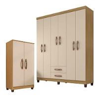 Guarda Roupa Casal Módena Com Armário Multiuso Recife Carvalho Americano Off White - Incorplac - 1