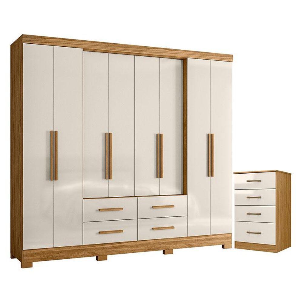 Guarda Roupa Casal San Lorenzo E Cômoda Ms913 Freijó Off White - Moval - 1