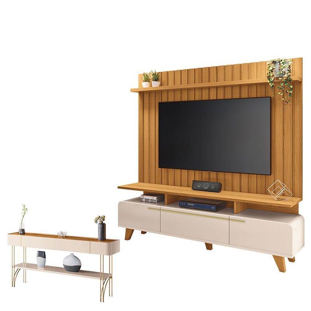 Rack Bancada Essenza E Painel Link 2.0 Com Aparador Vivant Off White Cinamomo - Hb Móveis - 1