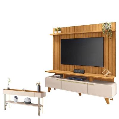 Rack Bancada Essenza E Painel Link 2.0 Com Aparador Vivant Off White Cinamomo - Hb Móveis