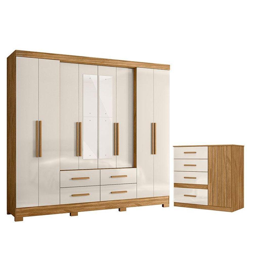 Guarda Roupa Casal San Lorenzo Com Espelho E Cômoda Vênus Freijó Off White - Moval - 1