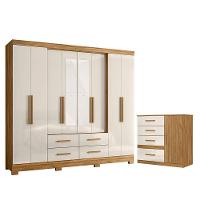 Guarda Roupa Casal San Lorenzo Com Espelho E Cômoda Vênus Freijó Off White - Moval - 1