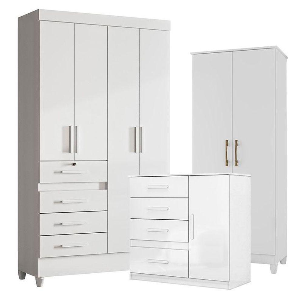 Guarda Roupa Infantil Sobral Com Cômoda Vênus E Armário Multiuso Jade Branco Brilho - Moval - 1