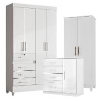 Guarda Roupa Infantil Sobral Com Cômoda Vênus E Armário Multiuso Jade Branco Brilho - Moval - 1