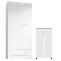 Guarda Roupa Solteiro Versa 3 Portas Branco Rosa Flex Fosco Com Armário Multiuso Brisa Branco Fosco - Kits Paraná - 1