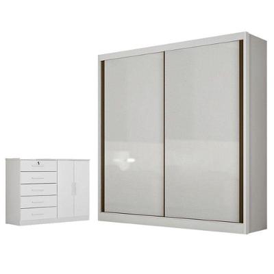 Guarda Roupa Solteiro com Nicho e Cômoda Toledo 2 Portas 3 Gavetas em MDF Neve