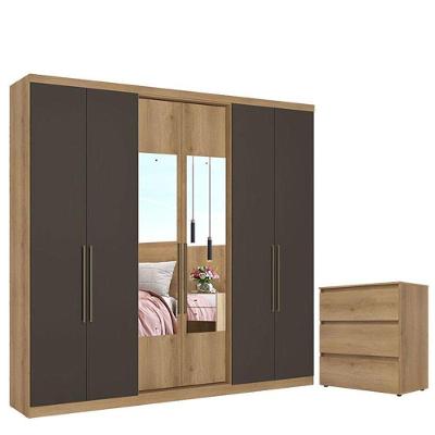 Guarda Roupa Casal Passione Ultra Glass 6 Portas Capuccino Cacau E Cômoda Gaveteiro Condessa Cappuccino - Thb