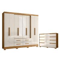 Guarda Roupa Casal San Lorenzo Com Espelho E Cômoda Georgia Freijó Off White - Moval - 1