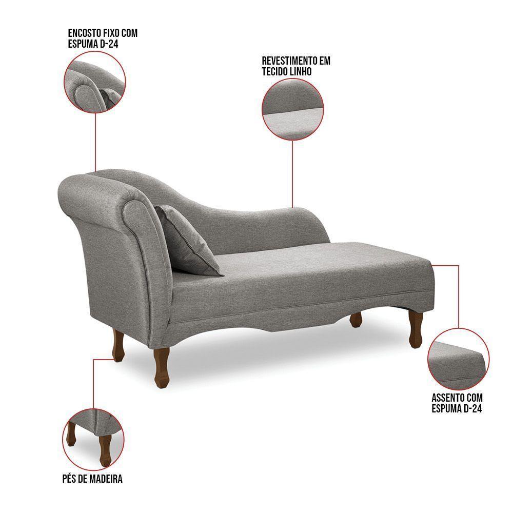Divã Recamier Pés Retrô Medelin 150cm Linho E03 - D'rossi Cinza - 3